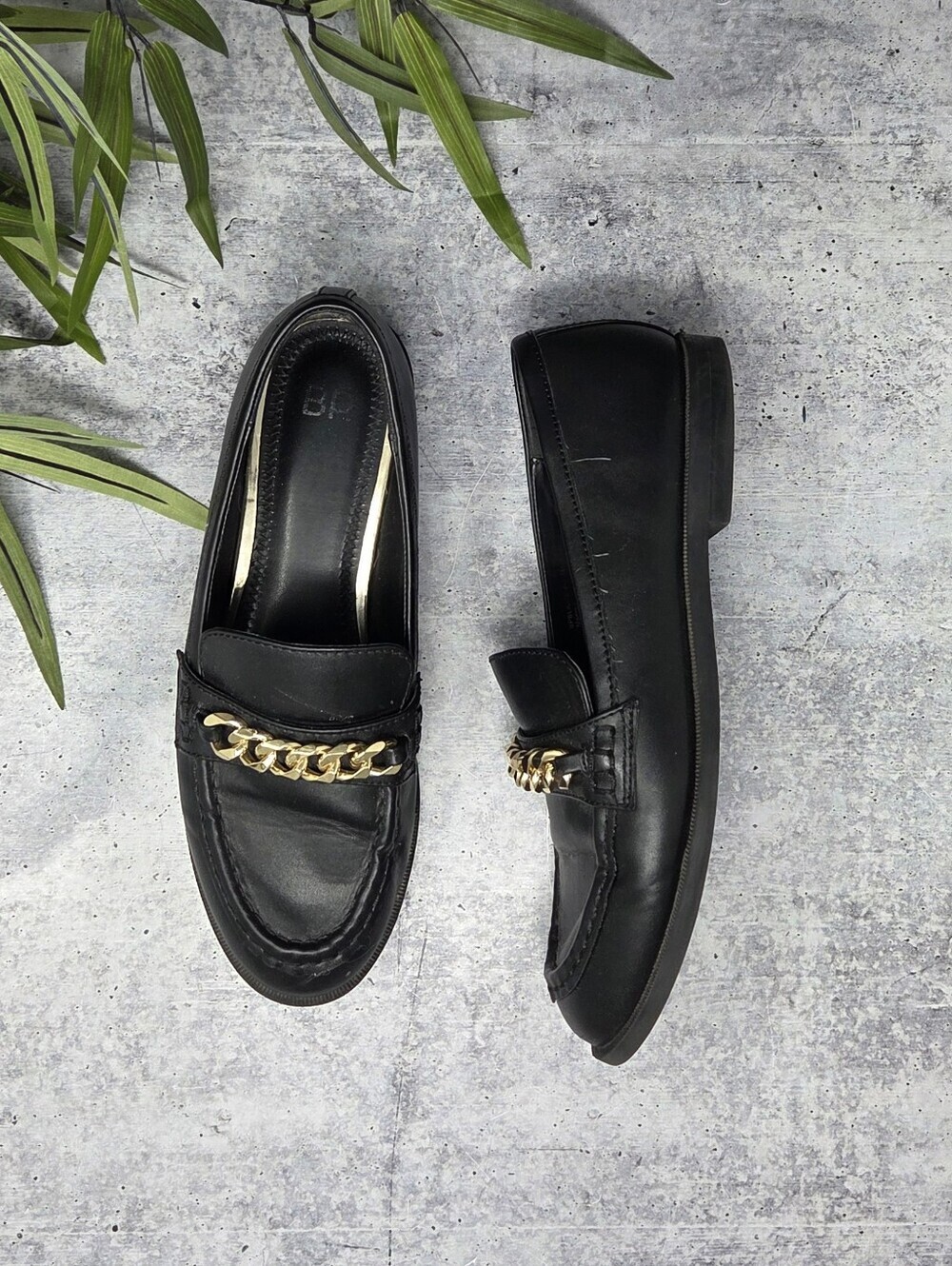 BP Black Chunky Blaire Loafers with Gold Chain Detail Size 9M Menswear Inspired
